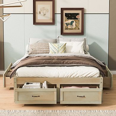 Merax Full Size Platform Bed with 6 Storage Drawers