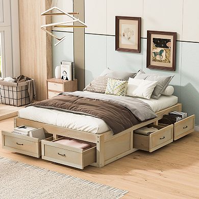 Merax Full Size Platform Bed with 6 Storage Drawers