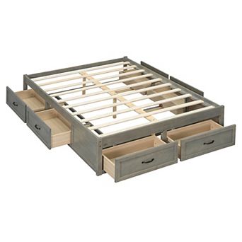 Merax Full Size Platform Bed with 6 Storage Drawers