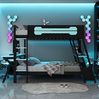 Merax Bunk Bed with Two Built-In Gaming Desks
