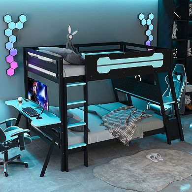 Merax Bunk Bed with Two Built-In Gaming Desks