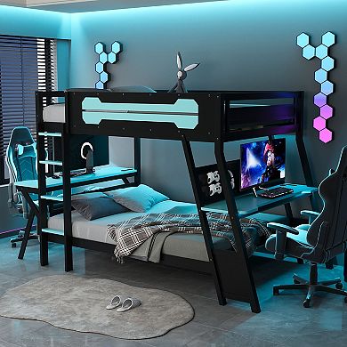 Merax Bunk Bed with Two Built-In Gaming Desks