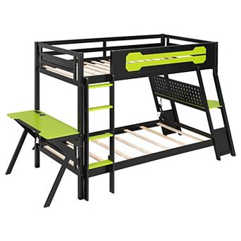 Merax Bunk Bed with Two Built-In Gaming Desks