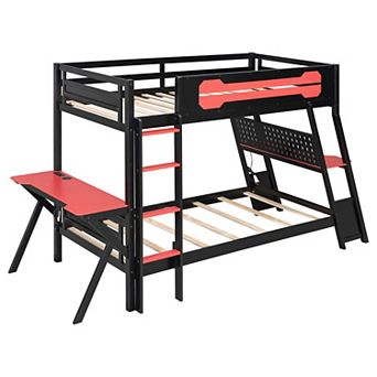 Merax Bunk Bed with Two Built-In Gaming Desks