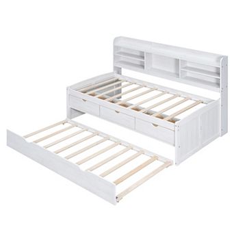 Merax Twin Size Wooden Captain Bed with Built-in Bookshelves