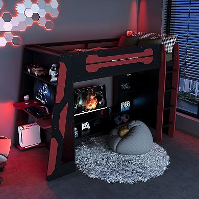 Merax Twin Size Wood Loft Bed with Desk