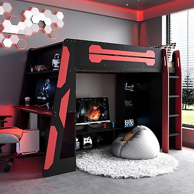 Merax Twin Size Wood Loft Bed with Desk