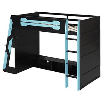 Merax Twin Size Wood Loft Bed with Desk