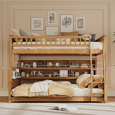 Merax Full XL over Queen Bunk Bed with Integrated Shelving
