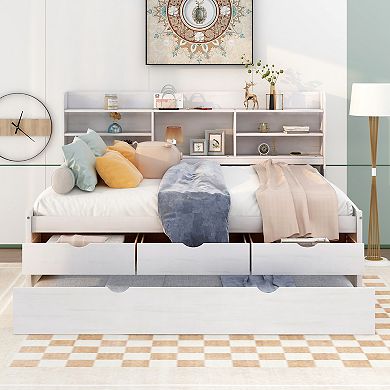 Merax Full Size Wooden Captain Bed with Built-in Bookshelves