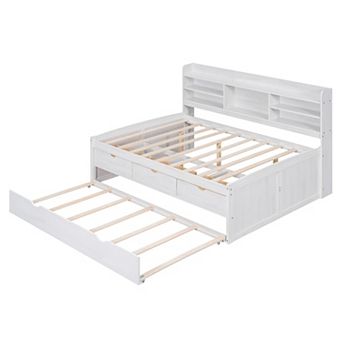 Merax Full Size Wooden Captain Bed with Built-in Bookshelves
