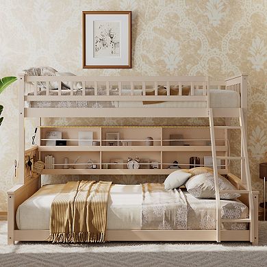 Merax Twin XL over Queen Bunk Bed with Integrated Shelving