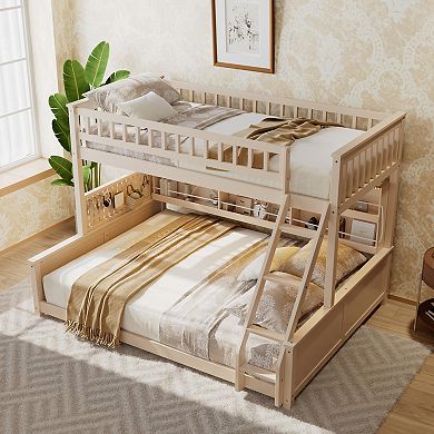 Merax Twin XL over Queen Bunk Bed with Integrated Shelving