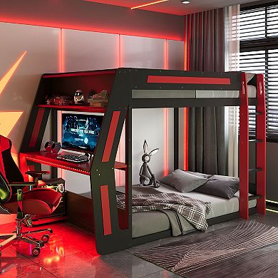 Merax Full-Size Gaming Bunk Bed with Side-Mounted Oversized RGB Desk