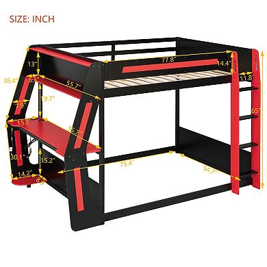Merax Full-Size Gaming Bunk Bed with Side-Mounted Oversized RGB Desk