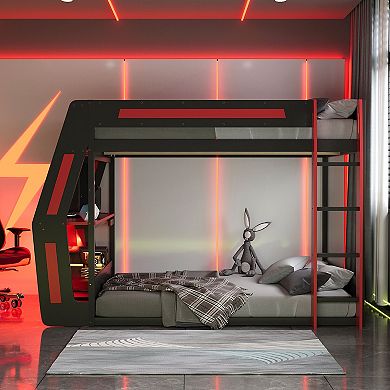Merax Full-Size Gaming Bunk Bed with Side-Mounted Oversized RGB Desk
