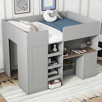 Merax Twin Size Wooden Captain Bed with Bookshelf Headboard