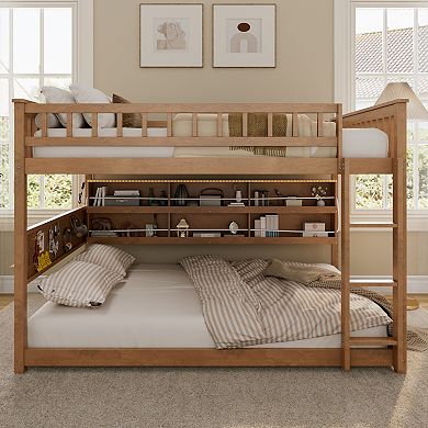 Merax Full over Full Bunk Bed with Integrated Shelving, Color-Changing Lights and Pegboard