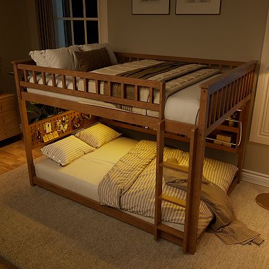 Merax Full over Full Bunk Bed with Integrated Shelving, Color-Changing Lights and Pegboard