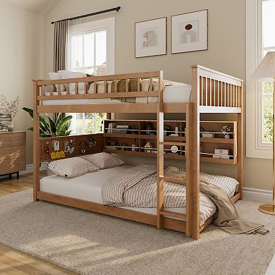 Merax Full over Full Bunk Bed with Integrated Shelving, Color-Changing Lights and Pegboard