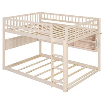 Merax Full over Full Bunk Bed with Integrated Shelving, Color-Changing Lights and Pegboard