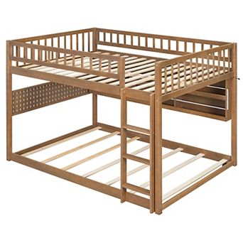 Merax Full over Full Bunk Bed with Integrated Shelving, Color-Changing Lights and Pegboard