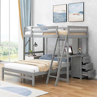 Merax Twin over Full Bunk Bed with Built-in Desk and Three Drawers
