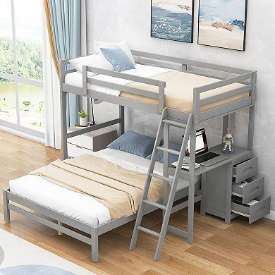 Merax Twin over Full Bunk Bed with Built-in Desk and Three Drawers