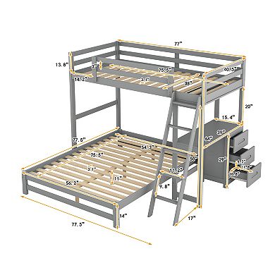 Merax Twin over Full Bunk Bed with Built-in Desk and Three Drawers