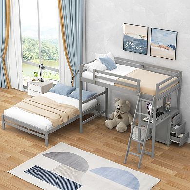 Merax Twin over Full Bunk Bed with Built-in Desk and Three Drawers