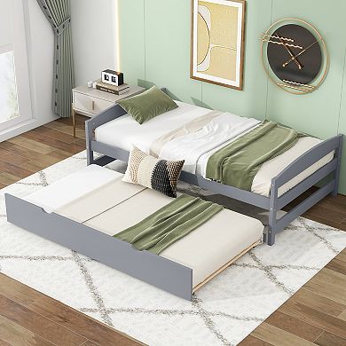 Merax Twin Size Platform Bed with Twin Size Trundle