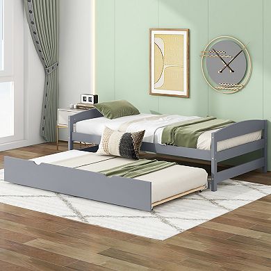 Merax Twin Size Platform Bed with Twin Size Trundle