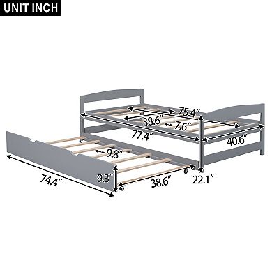 Merax Twin Size Platform Bed with Twin Size Trundle