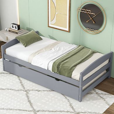Merax Twin Size Platform Bed with Twin Size Trundle