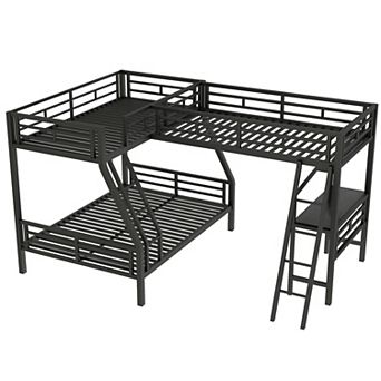 Merax Twin over Full Bunk Bed with a Twin Size Loft Bed attached