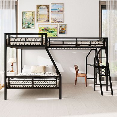 Merax Twin over Full Bunk Bed with a Twin Size Loft Bed attached