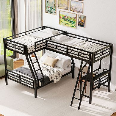 Merax Twin over Full Bunk Bed with a Twin Size Loft Bed attached