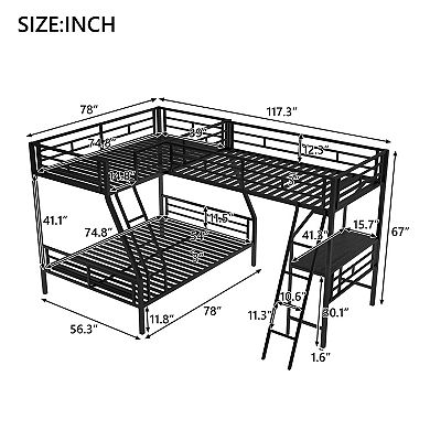 Merax Twin over Full Bunk Bed with a Twin Size Loft Bed attached