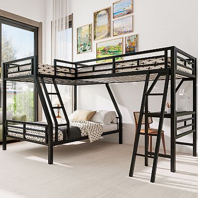 Merax Twin over Full Bunk Bed with a Twin Size Loft Bed attached