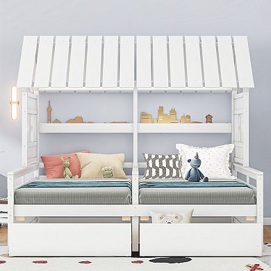 Merax Twin Size House Platform Beds with Two Drawers for Boy and Girl Shared Beds