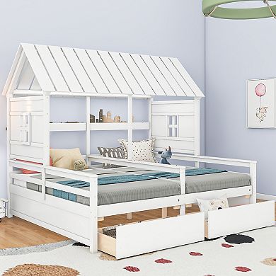 Merax Twin Size House Platform Beds with Two Drawers for Boy and Girl Shared Beds