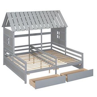 Merax Twin Size House Platform Beds with Two Drawers for Boy and Girl Shared Beds