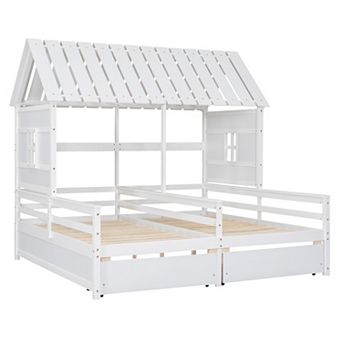 Merax Twin Size House Platform Beds with Two Drawers for Boy and Girl Shared Beds