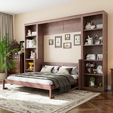 Merax Queen Size Murphy Bed with Desk and Bookshelf
