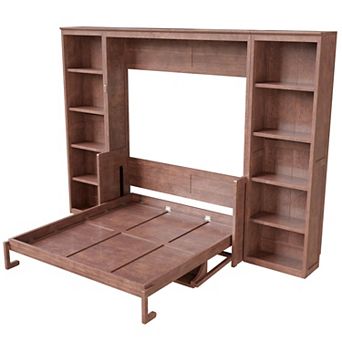 Merax Queen Size Murphy Bed with Desk and Bookshelf