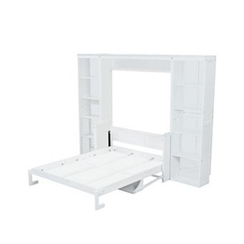 Merax Queen Size Murphy Bed with Desk and Bookshelf