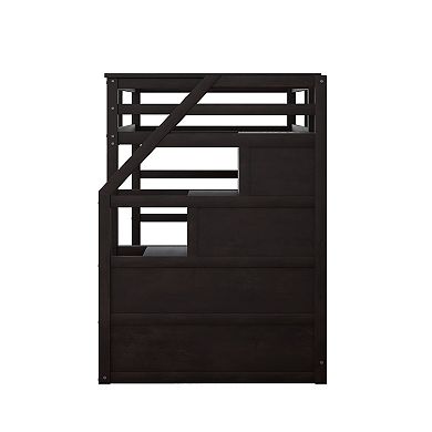 Merax Twin-Over-Twin Bunk Bed with Twin Size Trundle and 3 Storage Stairs