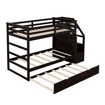 Merax Twin-Over-Twin Bunk Bed with Twin Size Trundle and 3 Storage Stairs