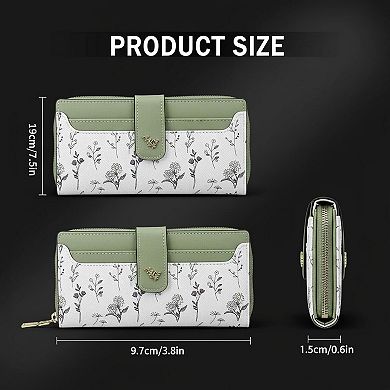 ZUQIETA RFID Blocking Slim Floral Wallet PU Leather Card Holder Compact Multifunctional