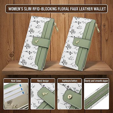 ZUQIETA RFID Blocking Slim Floral Wallet PU Leather Card Holder Compact Multifunctional